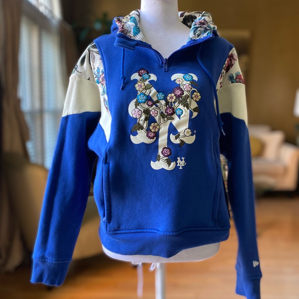 New Era New York Mets "Glam Game" Quarter-Zip Cropped Floral Hoodie Medium